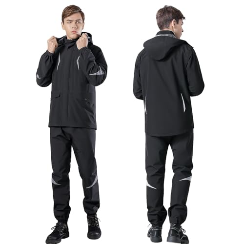 Regenanzug, 190t Polyester Pongee Herren -Motorrad -Regenmantel mit Reflektierender Streifen Zum Fahren (L) von SUNGOOYUE