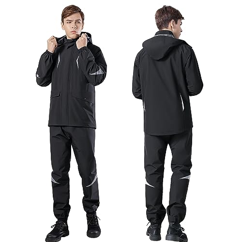 Regenanzug, 190t Polyester Pongee Herren -Motorrad -Regenmantel mit Reflektierender Streifen Zum Fahren (XXL) von SUNGOOYUE