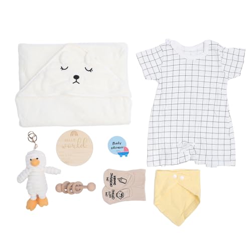 SUNGOOYUE Babypartygeschenke Korb Nettere Puppe Holz Rassel Spielzeug Lustige Lätzchen Socken - Anregende Integrierte Glocken und Stilvolle Babyzubehör (WHITE) von SUNGOOYUE