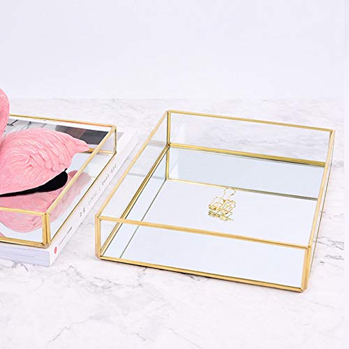 SUNGOOYUE Vintage Messing Edge -Schmucktablett Make -up Fall Organizer, Tragbare Kosmetik Display Box mit Großer Kapazität für Schönheitsbegeisterte (Rechteckig, groß) von SUNGOOYUE