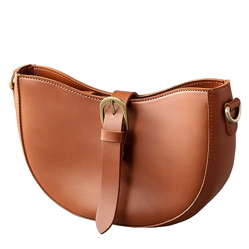 Vintage Veganes Leder Schulter Halbmond Tasche Für Frauen Retro Lunar Geldbörse Casual Hobo Satchel Unter Arm Geldbörse Dame Handtasche, Braun von SUNLIGHT LEAVES
