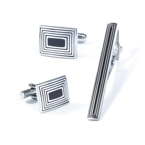 Galvanisiertes rechteckiges Metall-Manschettenknöpfe-Krawattenklammer-Set Krawattenklammer-Manschettenknöpfe (D Hellgrau) von SUNMME