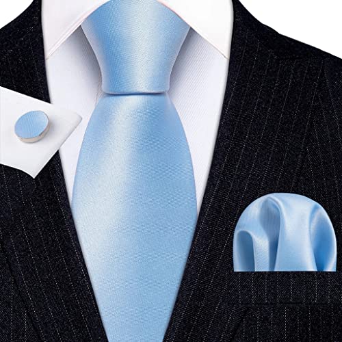 Krawatte Seide Hellblau Solide Herren Krawatte Hochzeitsgeschenk Designer Krawatte Taschentuch Manschettenknöpfe Set Business Bräutigam von SUNMME