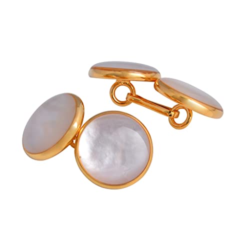 Manschettenknöpfe, runde Manschettenknöpfe mit natürlicher Perlenmuschelkette, doppelseitige Perlmutterfalten-Manschettenknöpfe von SUNMME