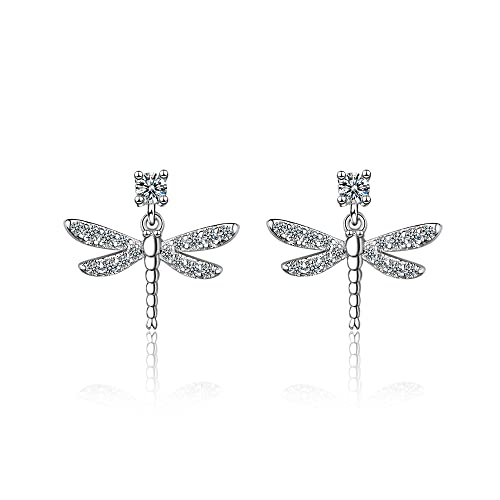 Ohrringe Damen Ohrstecker Mädchen Geschenk Exquisite kleine Libelle Zirkonia Quaste Ohrring für Frauen Elegante natürliche Kristall Hochzeit Ohrringe Braut (EG164Asilver One Size) von SUNMME