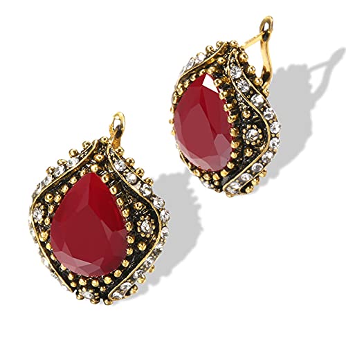 Ohrringe Ohrring Frauen Geschenk Ohrstecker Boho Roter Kristall Ohrring Für Frauen Türkische Vintage Strass Ohrringe (Rot Einheitsgröße) von SUNMME