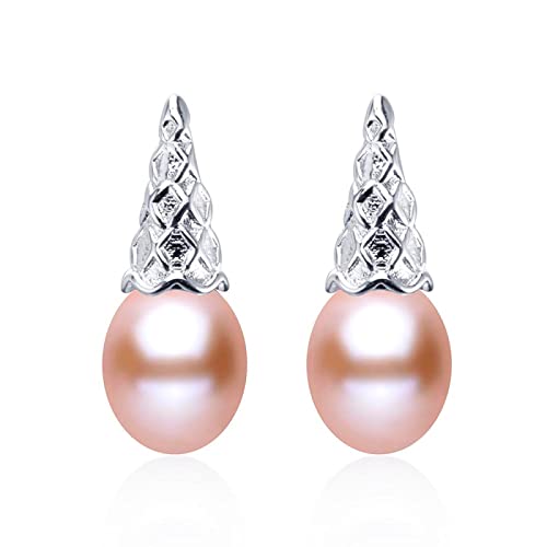 Ohrringe für Damen, Perlenohrringe, Ohrstecker, natürliche Süßwasserperlen-Ohrringe, Eiscreme-Ohrringe, modisches Design, feines Geschenk für Frauen (Rosa 7A8 mm) von SUNMME