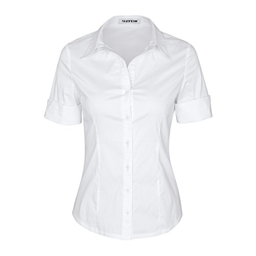 SUNNOW Damen tailored short sleeve grund einfache button-down-hemd mit stretch XX-Groß weiß SUNNOW Damen tailored short sleeve grund einfache button-down-hemd mit stretch XX-Groß weiß von SUNNOW