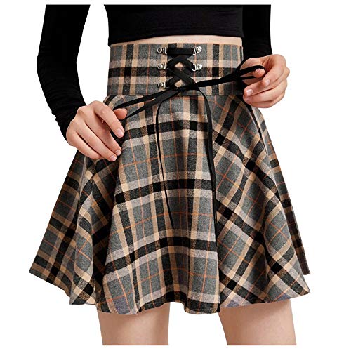 SUNNSEAN Damen Gitter Kilt-Rock Faltenröcke Minirock Hohe Taille Kurz Skirt Skater Rock Informell Mini Glocken Rock von SUNNSEAN