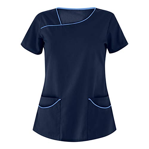 SUNNSEAN Krankenhaus Schlupfhemd Bluse Kurzarm V-Neck Mischgewebe Kasack Damen Pflege mit Liebe Motiv Bunt Arzt Uniform Berufsbekleidung Krankenschwester Kleidung von SUNNSEAN