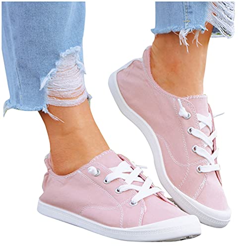 SUNNSEAN Sneaker Damen Leicht Flache Schuhe Atmungsaktive Stoffschuhe Elegante Frauen Schnürhalbschuhe Laufschuhe Sommer Herbst Outdoor Walkingschuhe Halbschuhe, V02 Rosa, 38 EU von SUNNSEAN