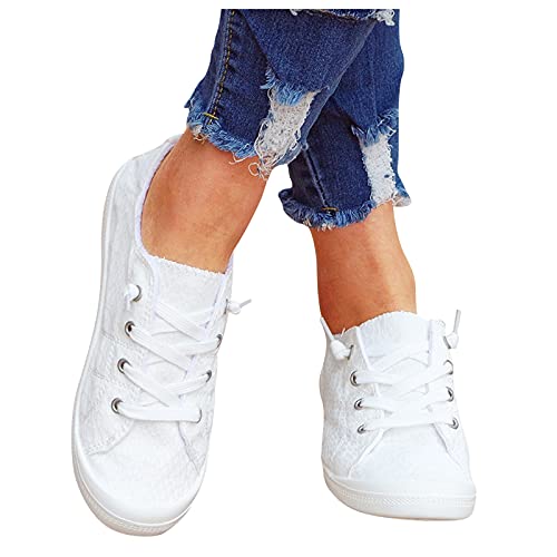 SUNNSEAN Sneaker Damen Leicht Flache Schuhe Atmungsaktive Stoffschuhe Elegante Frauen Schnürhalbschuhe Laufschuhe Sommer Herbst Outdoor Walkingschuhe Halbschuhe, V03 Weiß, 37 EU von SUNNSEAN