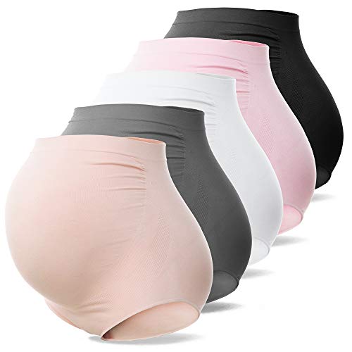 SUNNYBUY Damen Umstandsmode Hohe Taille Unterwäsche Schwangerschaft Nahtlos Weich Hipster Panties Over Bump, Mehrfarbig-5er Pack, 2X Mehr von SUNNYBUY