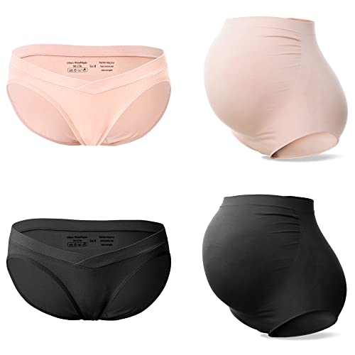 SUNNYBUY Frauen Mutterschaft Hohe Taille Unterwäsche Schwangerschaft Nahtlose Weiche Hipster Höschen Über Bump, Hoch: 1black1skin/Low:1black1skin, M von SUNNYBUY