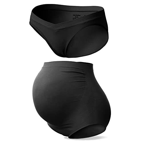 SUNNYBUY Frauen Mutterschaft Hohe Taille Unterwäsche Schwangerschaft Nahtlose Weiche Hipster Höschen Über Bump, Hoch: 1schwarz/niedrig: 1schwarz-2, M von SUNNYBUY