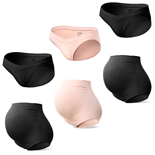 SUNNYBUY Frauen Mutterschaft Hohe Taille Unterwäsche Schwangerschaft Nahtlose Weiche Hipster Höschen Über Bump, Hoch: 2black1skin/Low:2black1skin, L von SUNNYBUY