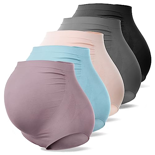 SUNNYBUY Frauen Mutterschaft Hohe Taille Unterwäsche Schwangerschaft Nahtlose Weiche Hipster Höschen Über Bump, Mehrfarbig-B/P-5er-Pack, XL von SUNNYBUY