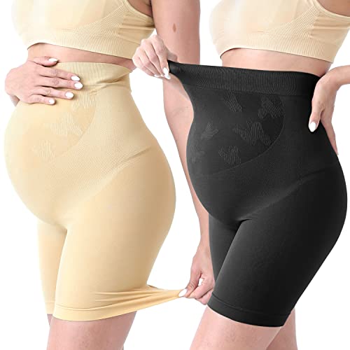 Sunnybuy Schwangerschaftsunterwäsche für Damen, hohe Taille, nahtlose, weiche Hipster-Pantys über dem Bauch, B-blacknude von SUNNYBUY