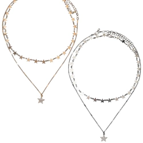 SUNNYCLUE 1 Box 4 Sets Stern Halskette Goldene Stern Mehrfachkette Legierung Goldenes Silber Klobiger Choker Modische Trendige Star Ketten Halsketten Sets Für Frauen Und Erwachsene Weihnachts von SUNNYCLUE