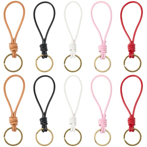 SUNNYCLUE 1 Box 5 Farben 10 Stück Schlüsselanhänger Aus Echtem Lederseil Ledergeflecht Schlüsselanhänger Großpackung Schmal Schwarz Rosa Braune Echtes Rindsleder Gewebte Kordel Schlüsselanhänger Für A von SUNNYCLUE