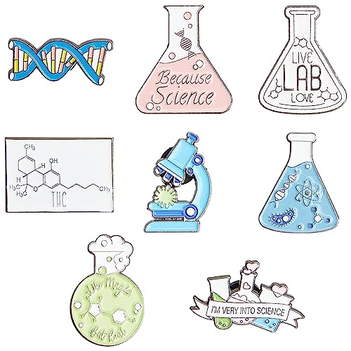 SUNNYCLUE 1 Box 8 Stil Wissenschaft Emaille Pin Labor Pins Bulk Medical Brosche Pins Set Niedlich Cartoon Labor Revers Pins Arzt Emaille Pin Broschen für Rucksäcke Labor Damen Herren Abschluss von SUNNYCLUE