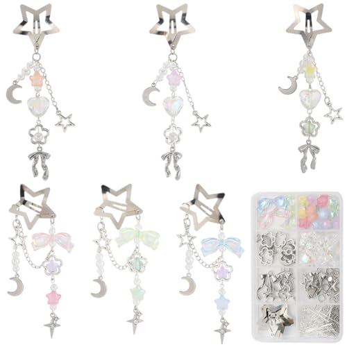 SUNNYCLUE 1 Box DIY 6 Sets Haarspangen Mit Sternquaste Bastelset Haarspangenpaket Sterne Mond Schleife Süße Haarnadeln Haarspangen Mit Perlenquasten Haarnadel Accessoires Für Frauen Zopf Langes Kurzes von SUNNYCLUE