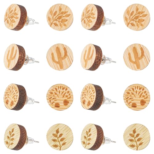SUNNYCLUE 1 Box Mit 8 Paar Ohrstecker Aus Holz Ohrstecker Rohlinge Aus Holz Baumblatt Kaktus Flache Runde Ohrstecker Aus Naturholz Mit 304 Stiften Aus Edelstahl als Geschenk Für Frauen Und Freunde von SUNNYCLUE