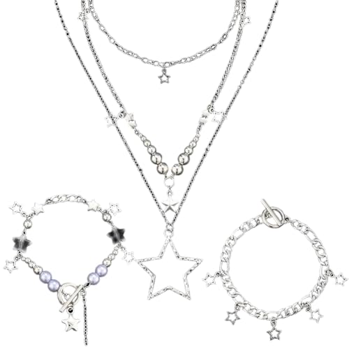 SUNNYCLUE 2 Set Mehrlagiges Schmuckset Mehrlagige Armbänder Trendiges Verstellbares Halsband Süße Kawaii Ästhetik Vintage Halskette Kettenverlängerung Stern Mond Halsketten Für Frauen Und Erwachsene G von SUNNYCLUE