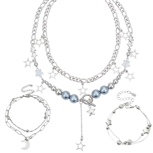 SUNNYCLUE 2 Set Stern Mond Halsketten Kettenarmbänder Set Mehrsträngige Armbänder Stern Mond Trendige Mehrlagige Halskette Choker Verstellbar Silberfarben Süßer Kawaii Mehrlagenschmuck Für Frauen Und SUNNYCLUE 2 Set Stern Mond Halsketten Kettenarmbänder Set Mehrsträngige Armbänder Stern Mond Trendige Mehrlagige Halskette Choker Verstellbar Silberfarben Süßer Kawaii Mehrlagenschmuck Für Frauen Und von SUNNYCLUE