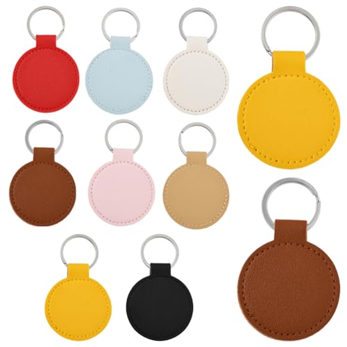 SUNNYCLUE 24 Stück Leder Schlüsselanhänger Rohlinge Leder Schlüsselanhänger Große Menge Personalisierbar Doppelseitig Flach Rund Blanko Anhänger Mit Schlüsselringen Zum Gravieren Prägen Schlüsselanhän von SUNNYCLUE
