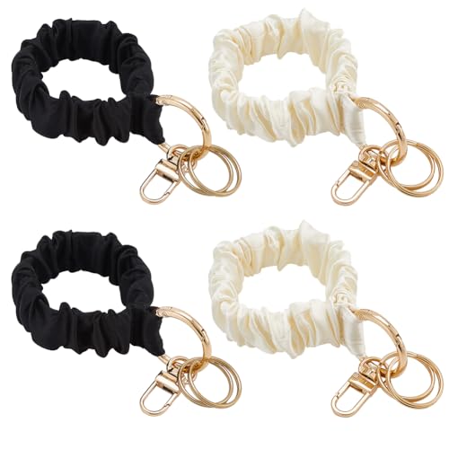 SUNNYCLUE 4 Stück Scrunchie Schlüsselanhänger Armband Armband Schlüsselanhänger Armband Satin Dehnbar Scrunchie Schwarz Weiß Haargummi Schlüsselring Armband Für Frauen Autoschlüssel Tasche Hängende De von SUNNYCLUE