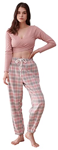 SUNNYNINI 2023 NEU Klassische japanische Karo-Hose mit lockeren Bündchen und Kordelzug - ideal für zu Hause und Freizeit (Rosa, M) von SUNNYNINI