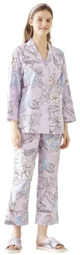 SUNNYNINI Frühlings- und Sommer-Modal Baumwolle gedruckt Pyjamas Damen Loungewear-Set für Damen aus frischer, langstapeliger Baumwolle (as3, Alpha, xx_l, Regular, Regular, Violett) von SUNNYNINI