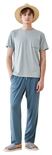 SUNNYNINI Paarpyjamas für Herren Kurzarm-Tencel-Pyjamas aus hochwertiger Modal-Baumwolle Einfarbige und Schlichte Hauskleidung für Herren von SUNNYNINI