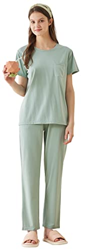 SUNNYNINI Paarpyjamas für Damen Kurzarm-Tencel-Pyjamas aus hochwertiger Modal-Baumwolle Einfarbige und Schlichte Hauskleidung für Damen von SUNNYNINI