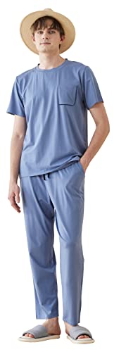 SUNNYNINI Paarpyjamas für Herren Kurzarm-Tencel-Pyjamas aus hochwertiger Modal-Baumwolle Einfarbige und Schlichte Hauskleidung für Herren von SUNNYNINI