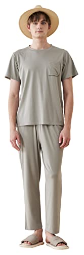 SUNNYNINI Paarpyjamas für Herren Kurzarm-Tencel-Pyjamas aus hochwertiger Modal-Baumwolle Einfarbige und Schlichte Hauskleidung für Herren von SUNNYNINI