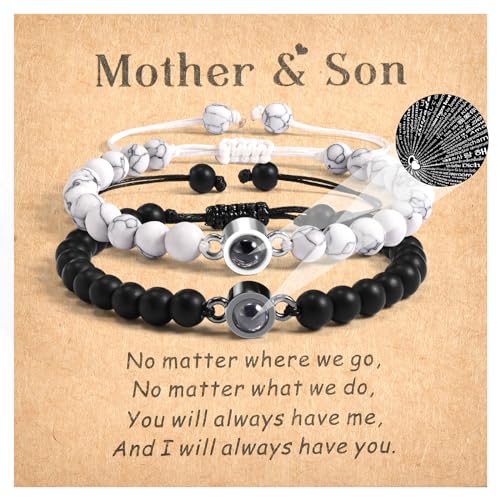 SUNSH 2 PCS Mutter-Sohn-Armband Familienarmband Projektionsarmband Ich liebe dich in 100 Sprachen Verstellbares Armband Mutter-Sohn Weihnachtsgeburtstagsgeschenk für ihn ihr von SUNSH