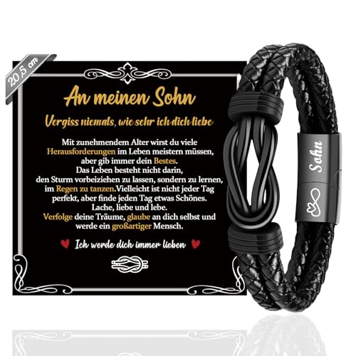 SUNSH Armband Herren Lederarmband Sohn Geschenk von Mama - Armband für Meinen Sohn Geburtstagsgeschenk für Teenager 18. Geburtstag Junge Geschenk Junge 15 16 17 19 21 Jahre-20,5 cm von SUNSH