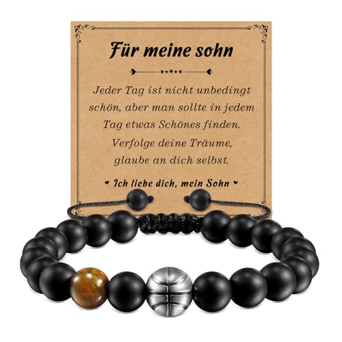 SUNSH Basketball Geschenke für Sohn, Basketball-Armband Geschenke für Teenager-Jungen, Graduation Geburtstag Geschenke für Sohn Weihnachten Naturstein Basketball-Armband für Mann von SUNSH