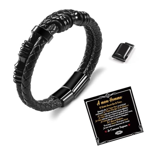 SUNSH Bracciale Uomo -Idee Regalo Uomo- Bracciale in Pelle in Acciaio Inox Regali per Uomo Regali per Lui Regalo Uomo Bracciale Uomo Pelle Gioielli Uomo Regalo Di Compleanno Di San Valentino von SUNSH