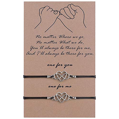 SUNSH 2Pcs Pinky Promise Heart Infinity Armband für Paare Frauen Teen Girl Boy Einstellbar String mit Wunschkarte Liebhaber Beat Freund Familie Ehemann Frau Freund Freundin Freundschaftsgeschenke von SUNSH