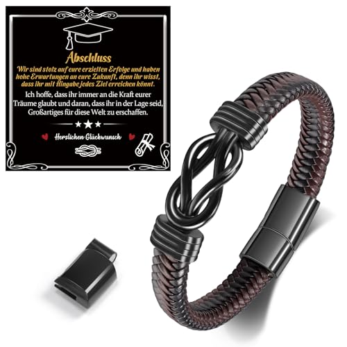SUNSH Graduation Geschenk Armband für Männer - Echtes Leder Unendlichkeit Knoten für Sohn/Mann/Freund/Neffe/Nichte/Bruder - Braun von SUNSH
