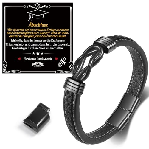 SUNSH Abschiedsgeschenk,,Männer Graduation Geschenk Armband,Graduation Geschenk Armband Für Sohn/Mann/Freund/Neffe/Nichte/Bruder,Männer Echtes Leder Unendlichkeit Knoten Armband-Schwarz von SUNSH