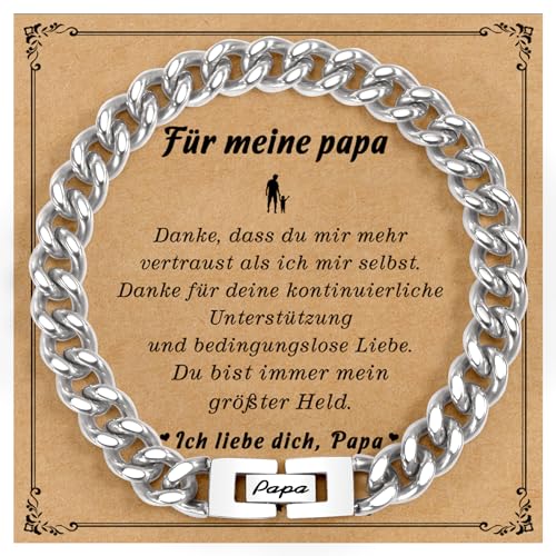 SUNSH Herren Armband Papa Geschenk Vatertag Edelstahl Armbänder Panzerkette Silber Herrenarmbänder für Männer Kubanische Armband Geschenke für Papa Vatertag Geburtstage Geschenk von SUNSH