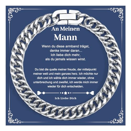 SUNSH Valentinstag Geschenke Für Ihn,Herrenarmband,Geschenke Für Mann/Freund/Ehemann,Geburtstag/Valentinstag,Edelstahlarmband Cuban Chain Slot Chain Plate Armband-Mann-23 Cm von SUNSH