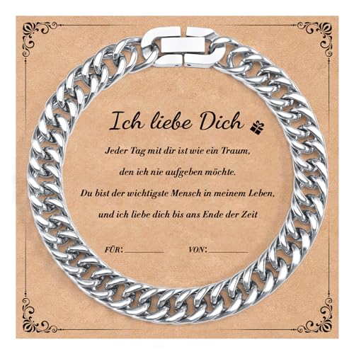 SUNSH SUNSH Valentinstag Geschenke Für Ihn,Herrenarmband,Geschenke Für Mann/Freund/Ehemann,Geburtstag/Valentinstag,Edelstahlarmband Cuban Chain Slot Chain Plate Armband-Ich Liebe Dich-19Cm von SUNSH