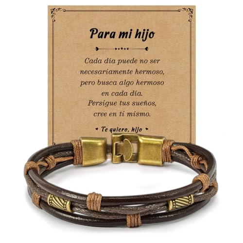 SUNSH Hijo Regalos Hombres Acero inoxidable pulsera de cuero trenzado Regalos Para Hijo A Mi Hijo Pulsera Graduación Único Regalo De Cumpleaños Ajustable Navidad Pulsera De Cuero Hombre von SUNSH