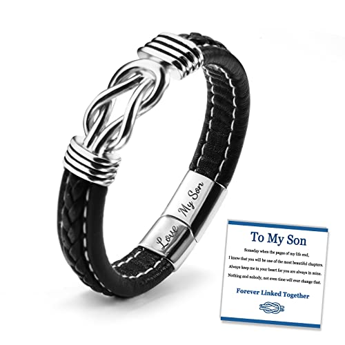SUNSH Immer miteinander verbunden geflochtene Leder Armbänder Edelstahl Armband für Männer mit Zitat Manschette 9’ Zoll Armband für Sohn Inspirierendes Geschenk für Sohn Freund Teenager von SUNSH