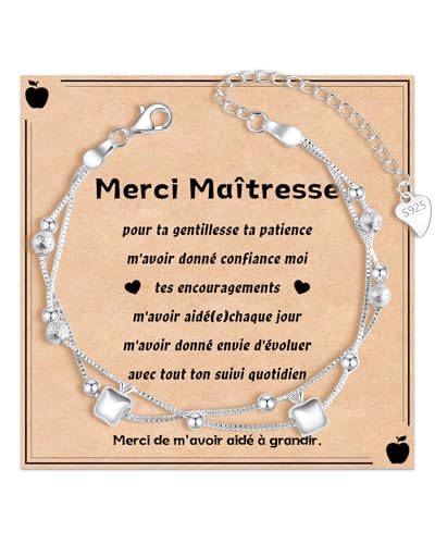 SUNSH Lehrer Geschenke, 2 PCS Lehrer Armbänder, Absolvententag Jahresende Ruhestand Weihnachten, Versilbertes Apfel Armband von SUNSH